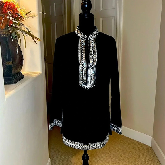 Tory Burch Tops - Tory Burch Sequin Embellished Tunic Size 14